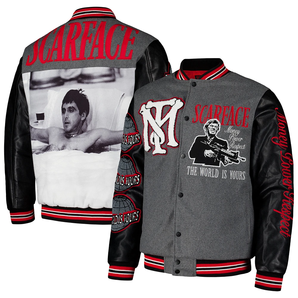 Unisex Reason Gray Scarface Varsity Full-Snap Jacket