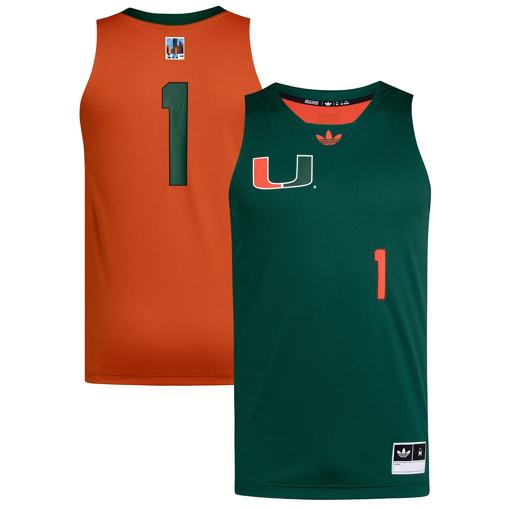 Men's adidas #1 Green/Orange Miami Hurricanes Black History Month Basketball Jersey