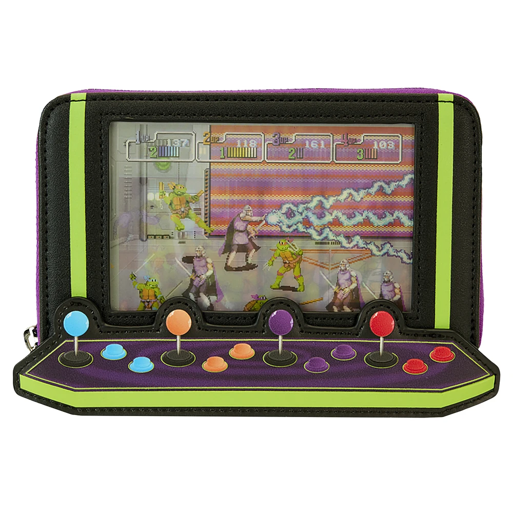 Loungefly Teenage Mutant Ninja Turtles 40th Anniversary Vintage Arcade Lenticular Glow Zip-Around Wallet
