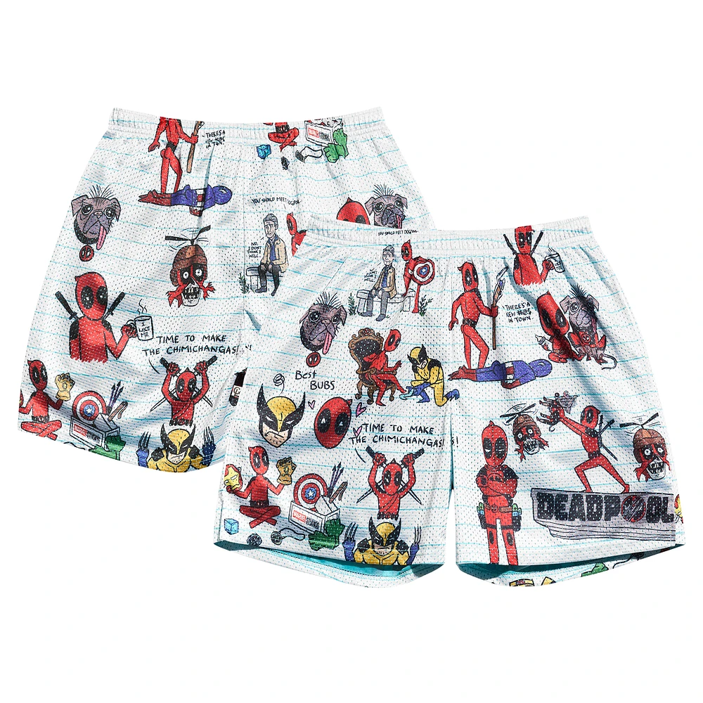 Men's Chalk Line White Deadpool & Wolverine Notebook Sketch Retro Shorts