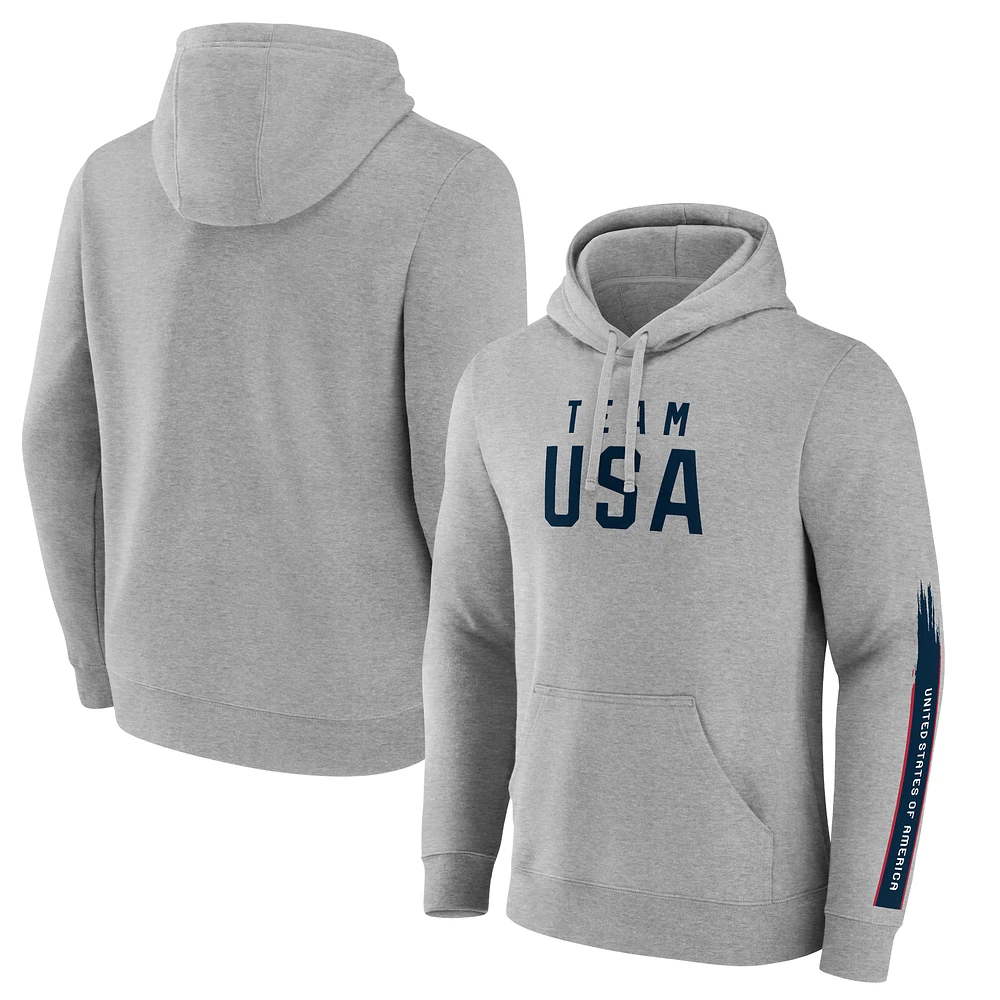 Men's Fanatics Heather Gray Team USA Rayures Pullover Hoodie