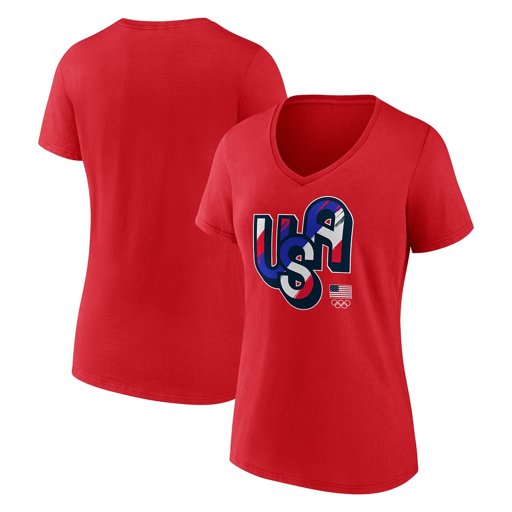 Women's Fanatics Red Team USA Painting Paris 2024 Olympics V-Neck T-Shirt
