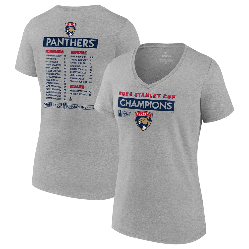 Women's Fanatics Steel Florida Panthers 2024 Stanley Cup Champions Roster V-Neck T-Shirt