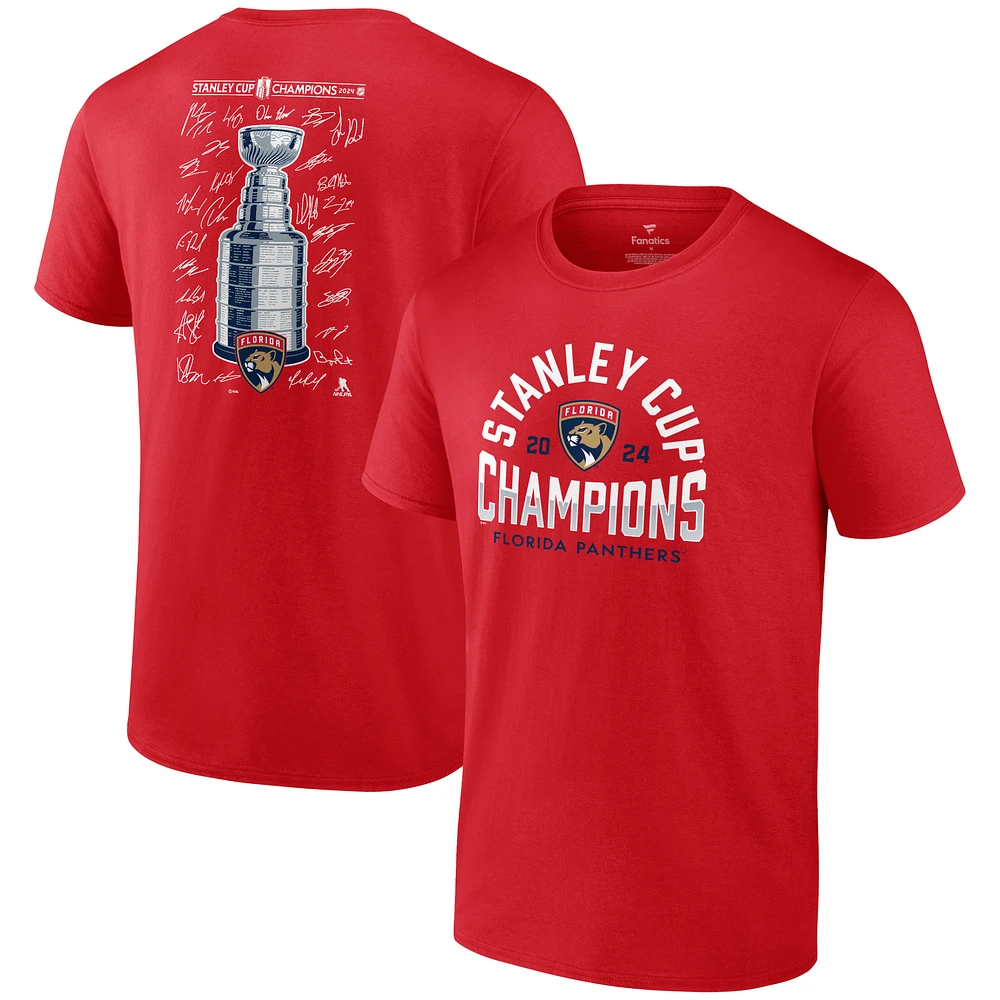 Men's Fanatics Red Florida Panthers 2024 Stanley Cup Champions Signature Roster T-Shirt