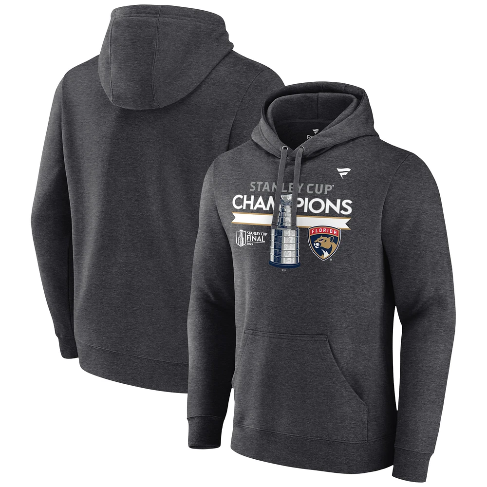 Men's Heather Charcoal Florida Panthers 2024 Stanley Cup Champions Locker Room Fleece Pullover Hoodie