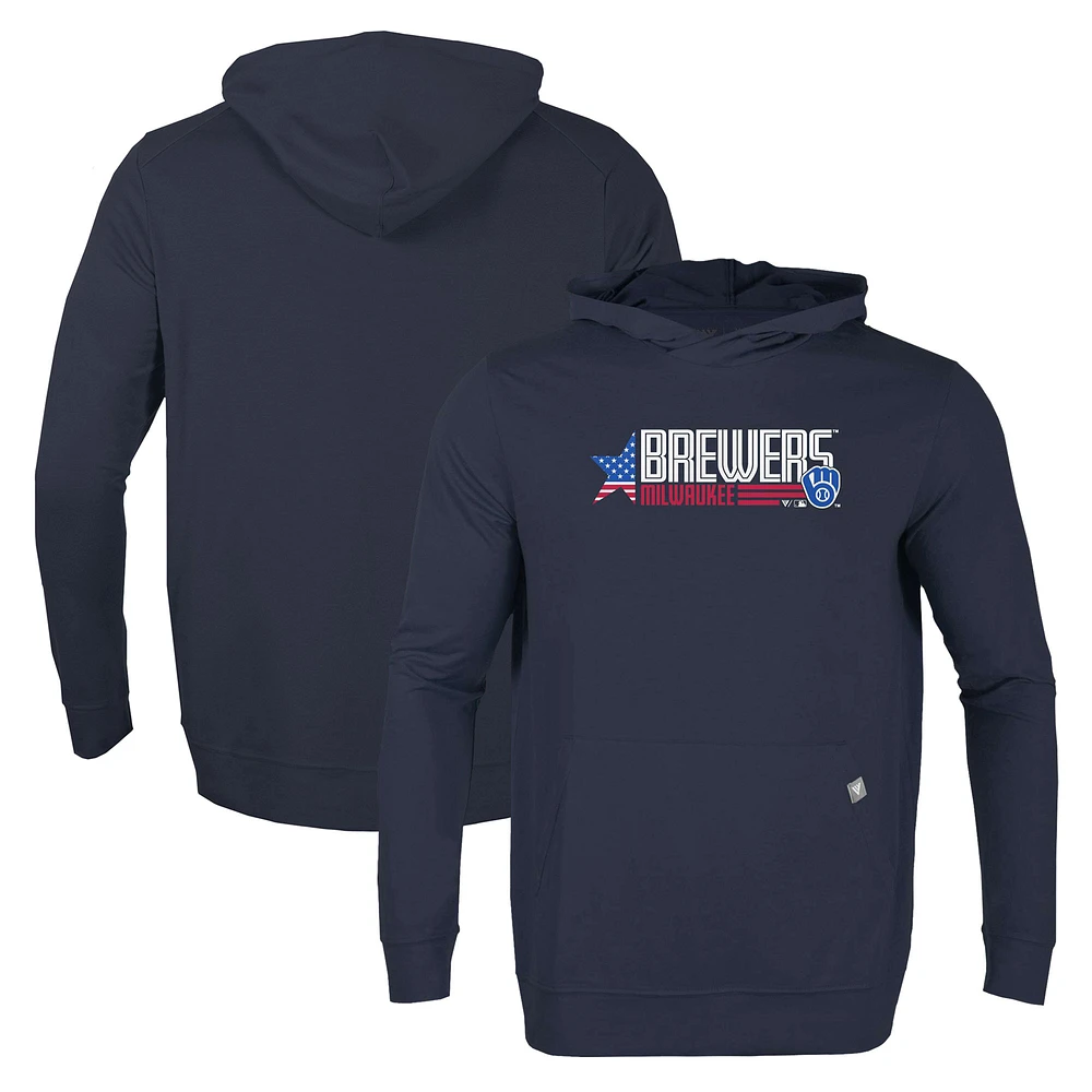 Men's Levelwear Navy Milwaukee Brewers Relay Aviation Pullover Hoodie