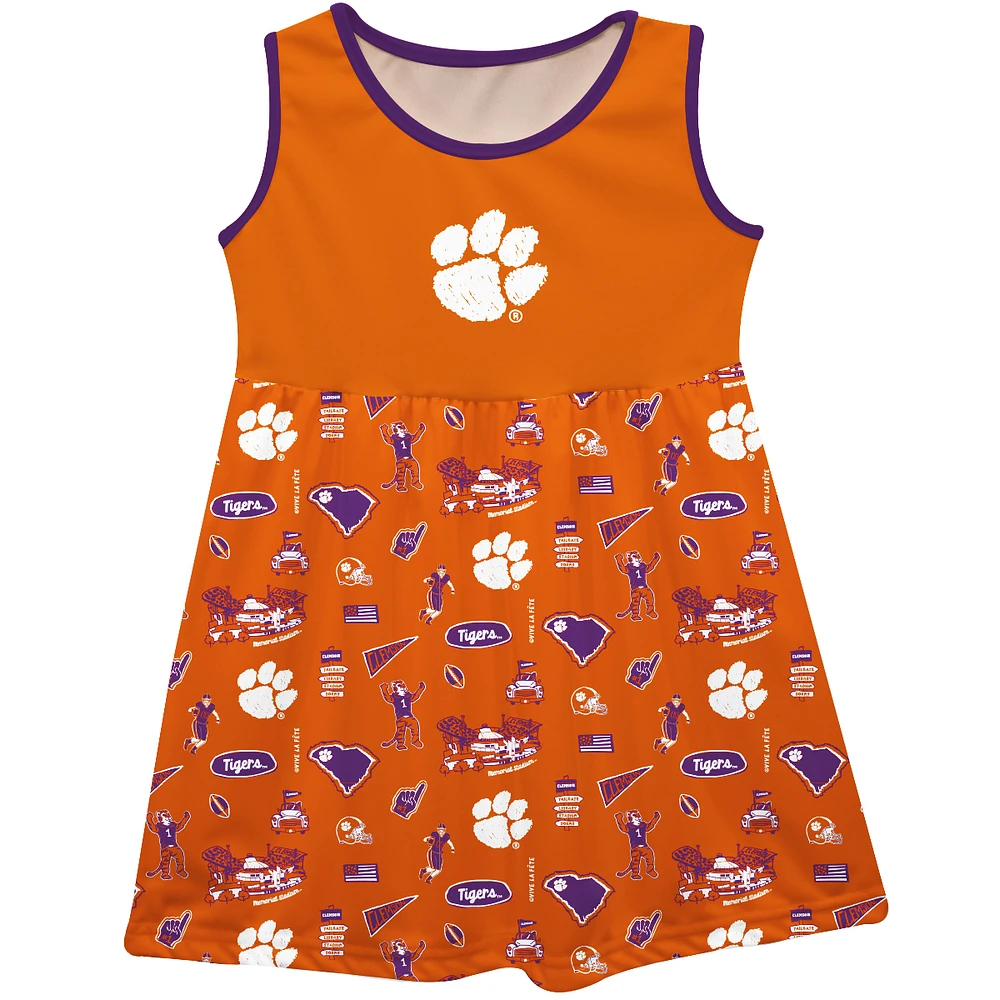 Girls Toddler Vive La Fete Orange Clemson Tigers Impressions Artwork Tank Top Dress