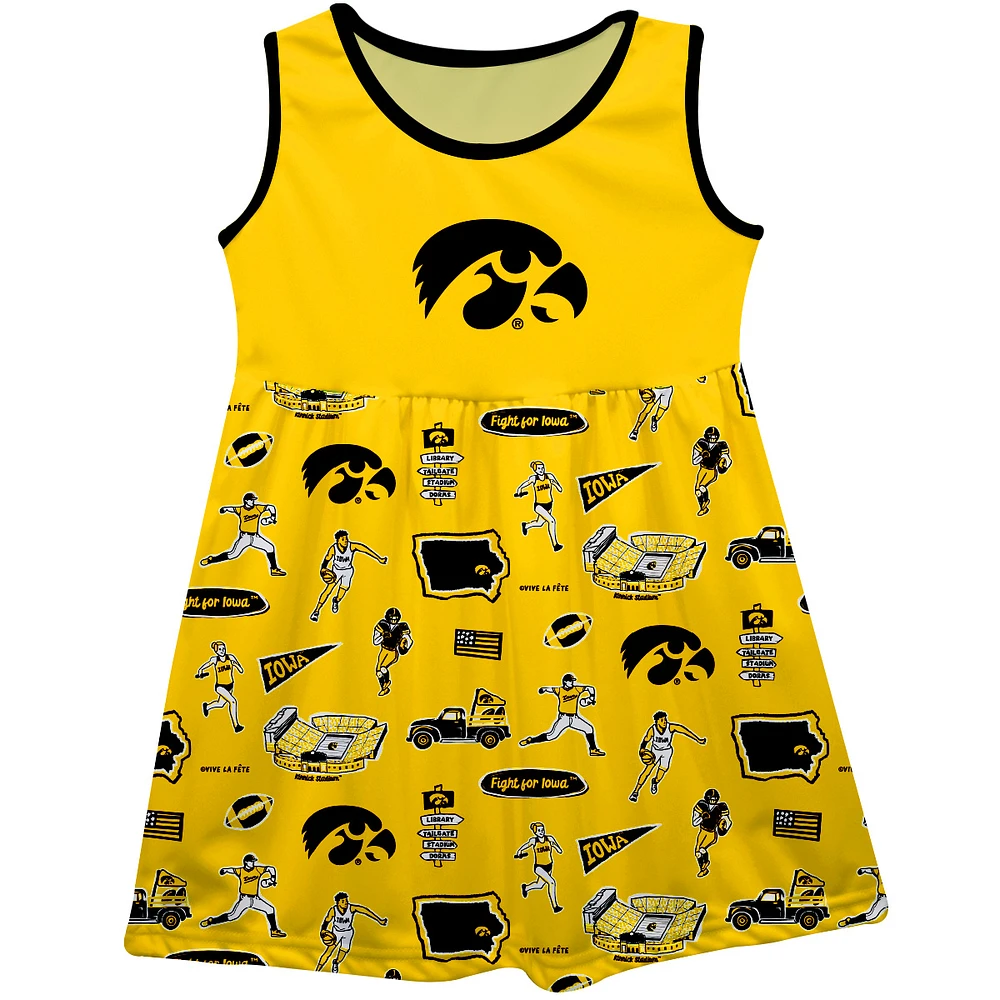 Girls Toddler Vive La Fete Gold Iowa Hawkeyes Impressions Artwork Tank Top Dress