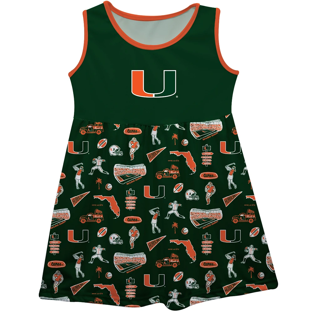 Girls Youth Vive La Fete Green Miami Hurricanes Impressions Artwork Tank Top Dress