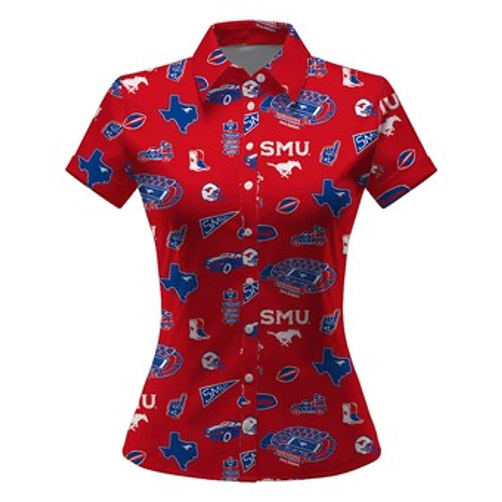 Women's Vive La Fete Red SMU Mustangs Impressions Artwork Button-Up Shirt