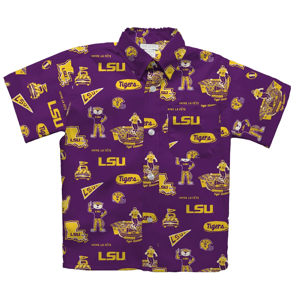 Youth Vive La Fete Purple LSU Tigers Impressions Artwork Button-Up Shirt