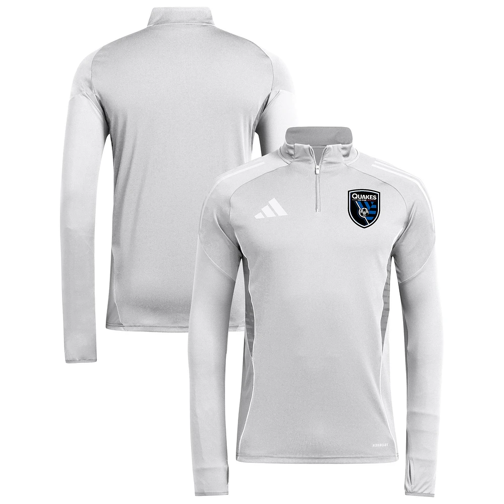 Men's adidas Silver San Jose Earthquakes 2025 AEROREADY Quarter-Zip Long Sleeve Training Top