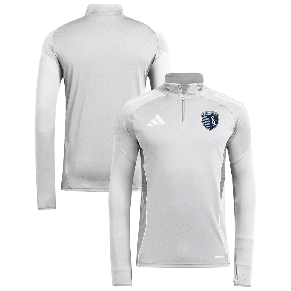 Men's adidas Silver Sporting Kansas City 2025 AEROREADY Quarter-Zip Long Sleeve Training Top