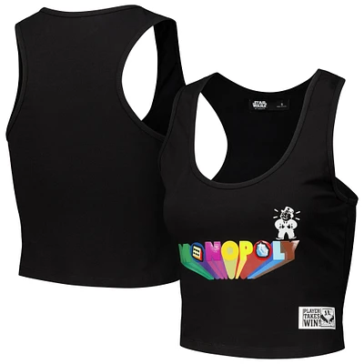 Women's Freeze Max Black Monopoly Tri-Blend Cropped Racerback Tank Top
