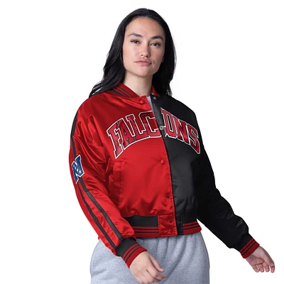 Women's Starter Red/Black Atlanta Falcons Zone Blitz Cropped Full-Snap Satin Jacket