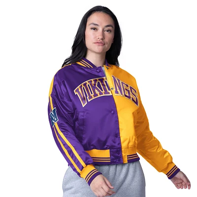 Women's Starter Purple/Gold Minnesota Vikings Zone Blitz Cropped Full-Snap Satin Jacket