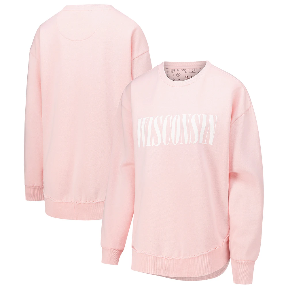 Women's Pressbox Light Pink Wisconsin Badgers Poncho Fleece Pullover Sweatshirt
