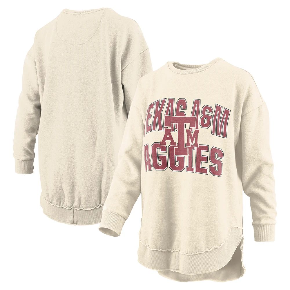 Women's Pressbox Cream Texas A&M Aggies Poncho Fleece Crew Sweatshirt