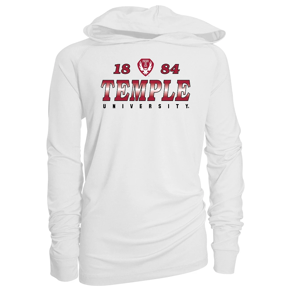 Youth Garb White Temple Owls Marley Long Sleeve Raglan Hoodie Sunshirt