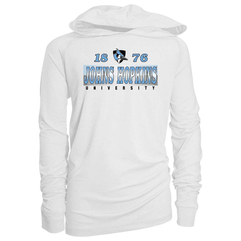 Youth Garb White Johns Hopkins Blue Jays Marley Long Sleeve Raglan Hoodie Sunshirt