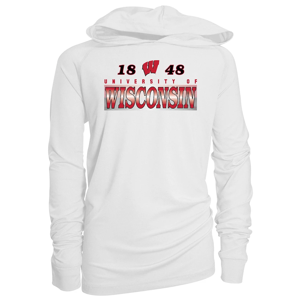 Youth Garb White Wisconsin Badgers Marley Long Sleeve Raglan Hoodie Sunshirt