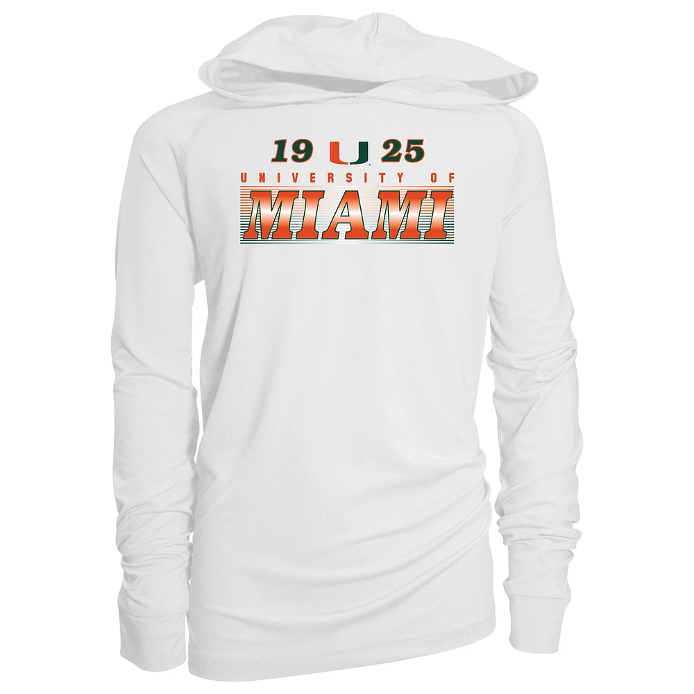 Youth Garb White Miami Hurricanes Marley Long Sleeve Raglan Hoodie Sunshirt