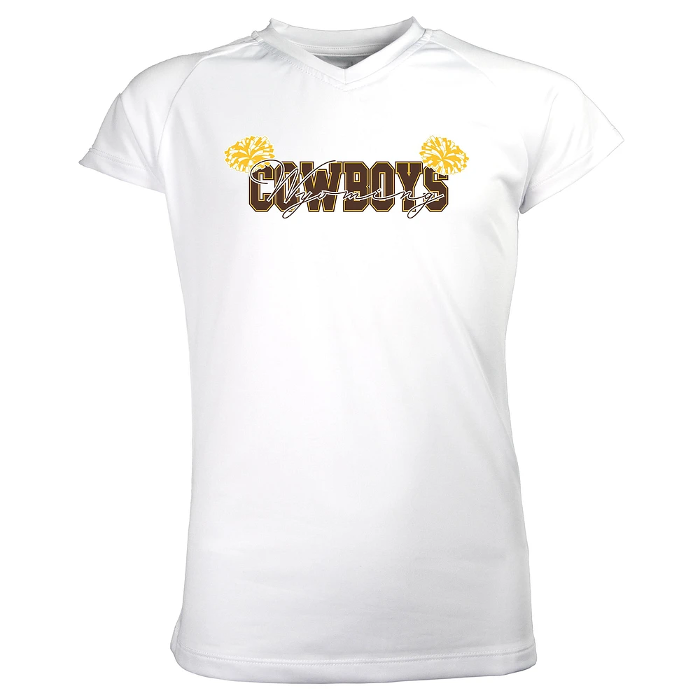 Girls Youth Garb White Wyoming Cowboys Brittany V-Neck T-Shirt
