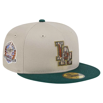 Men's New Era Natural/Hunter Green Los Angeles Dodgers Lifestyle Tree Bark Fill 59FIFTY Fitted Hat