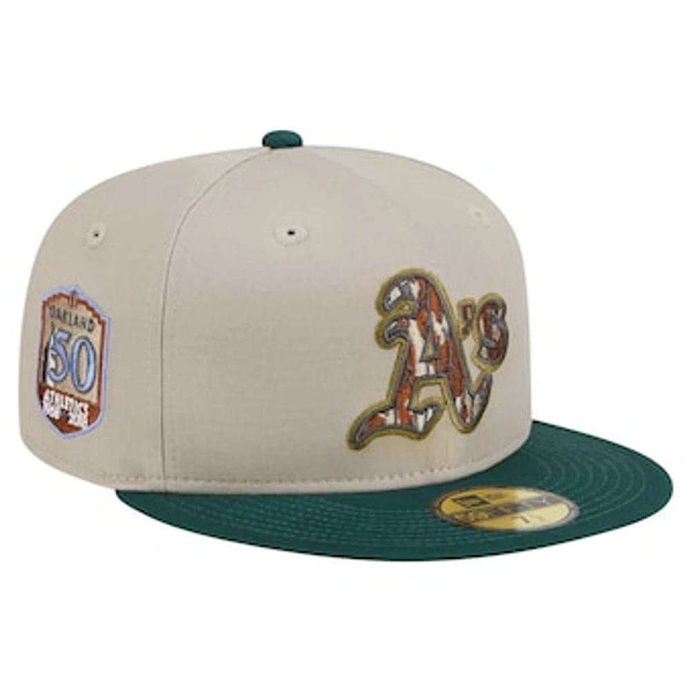 Men's New Era Natural/Hunter Green Oakland Athletics Lifestyle Tree Bark Fill 59FIFTY Fitted Hat