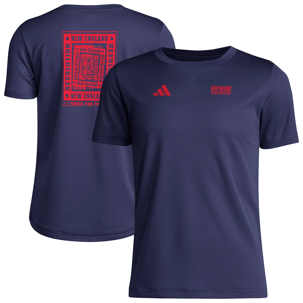 Youth adidas Navy New England Revolution AEROREADY Local Wrap T-Shirt