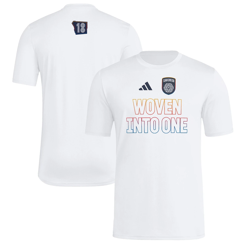 Men's adidas White San Diego FC 2025 Jersey Hook AEROREADY T-Shirt