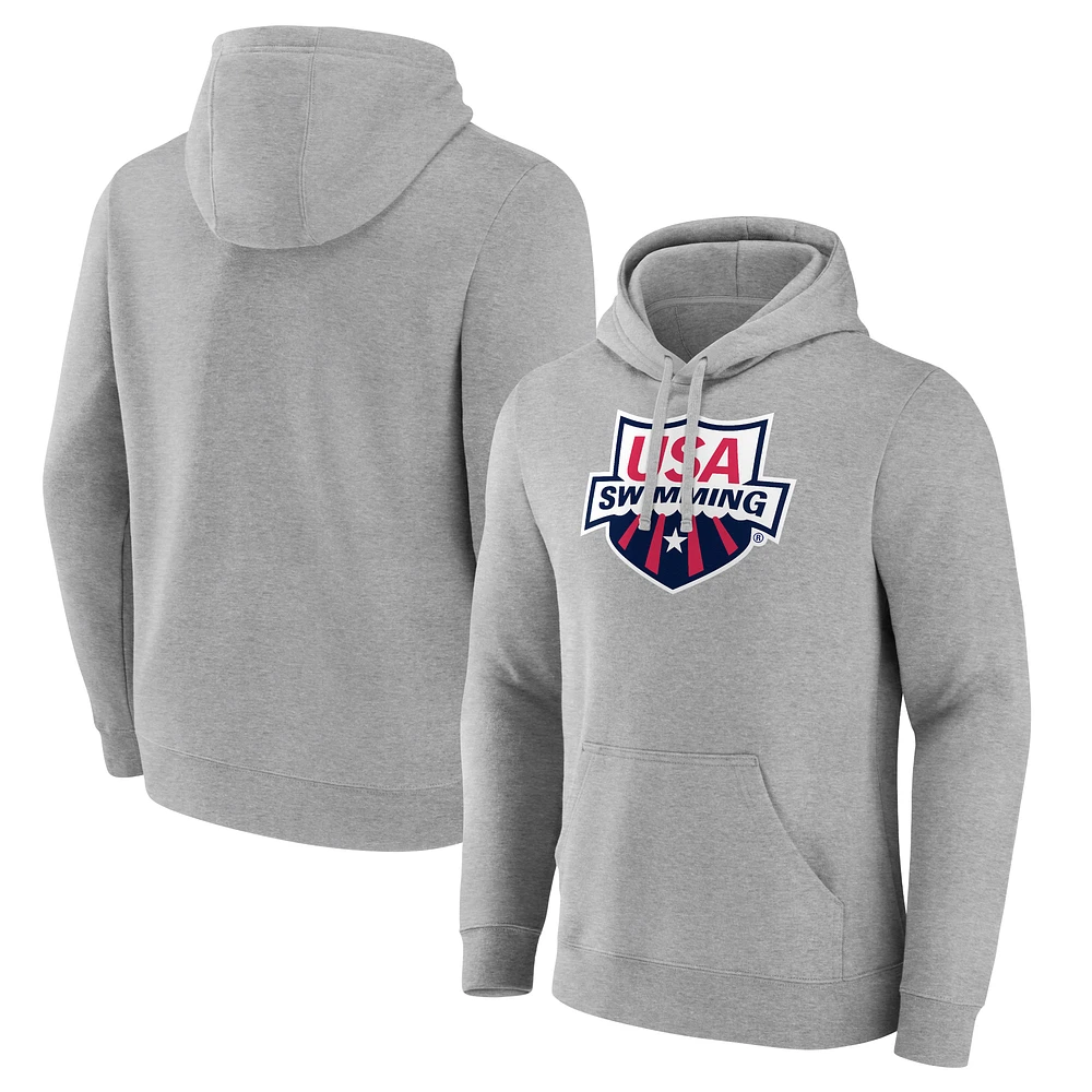 Men's Fanatics Heather Gray USA Swimming Logo Pullover Hoodie