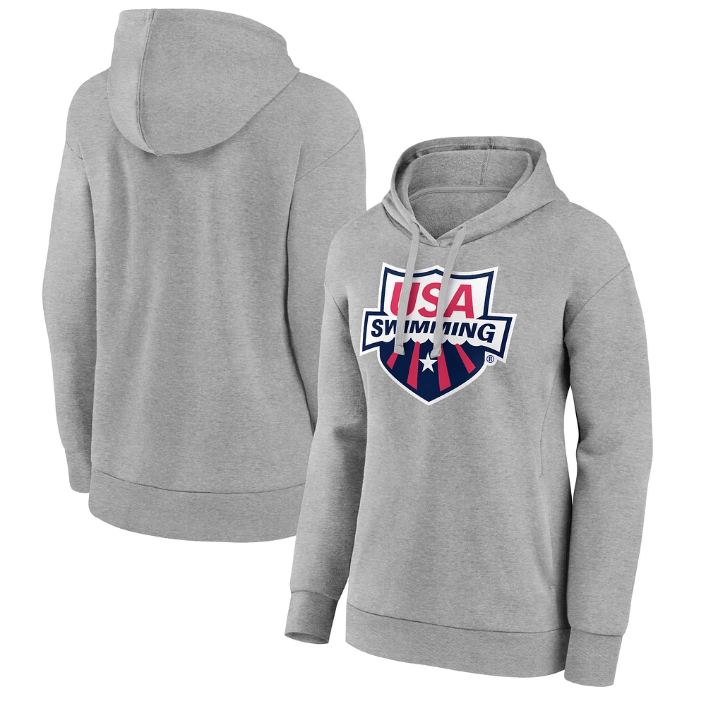 Women's Fanatics Heather Gray USA Swimming Logo Pullover Hoodie