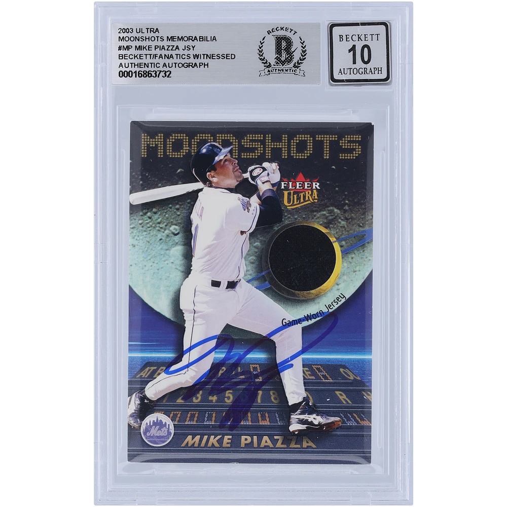 Mike Piazza New York Mets Autographed 2003 Fleer Ultra Moonshots Relic #MP Beckett Fanatics Witnessed Authenticated 10 Card