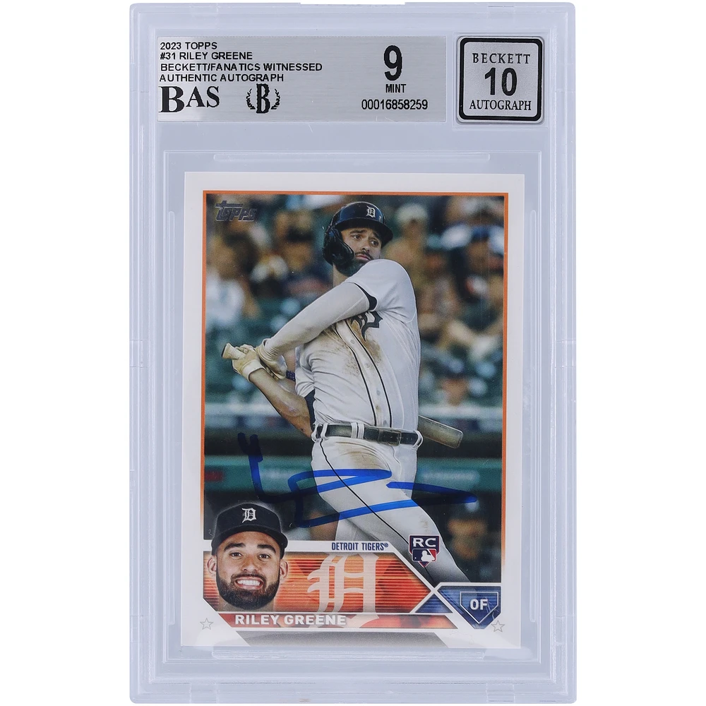 Riley Greene Detroit Tigers Autographed 2023 Topps Series 1 #31 Beckett Fanatics Witnessed Authenticated 9/10 Rookie Card