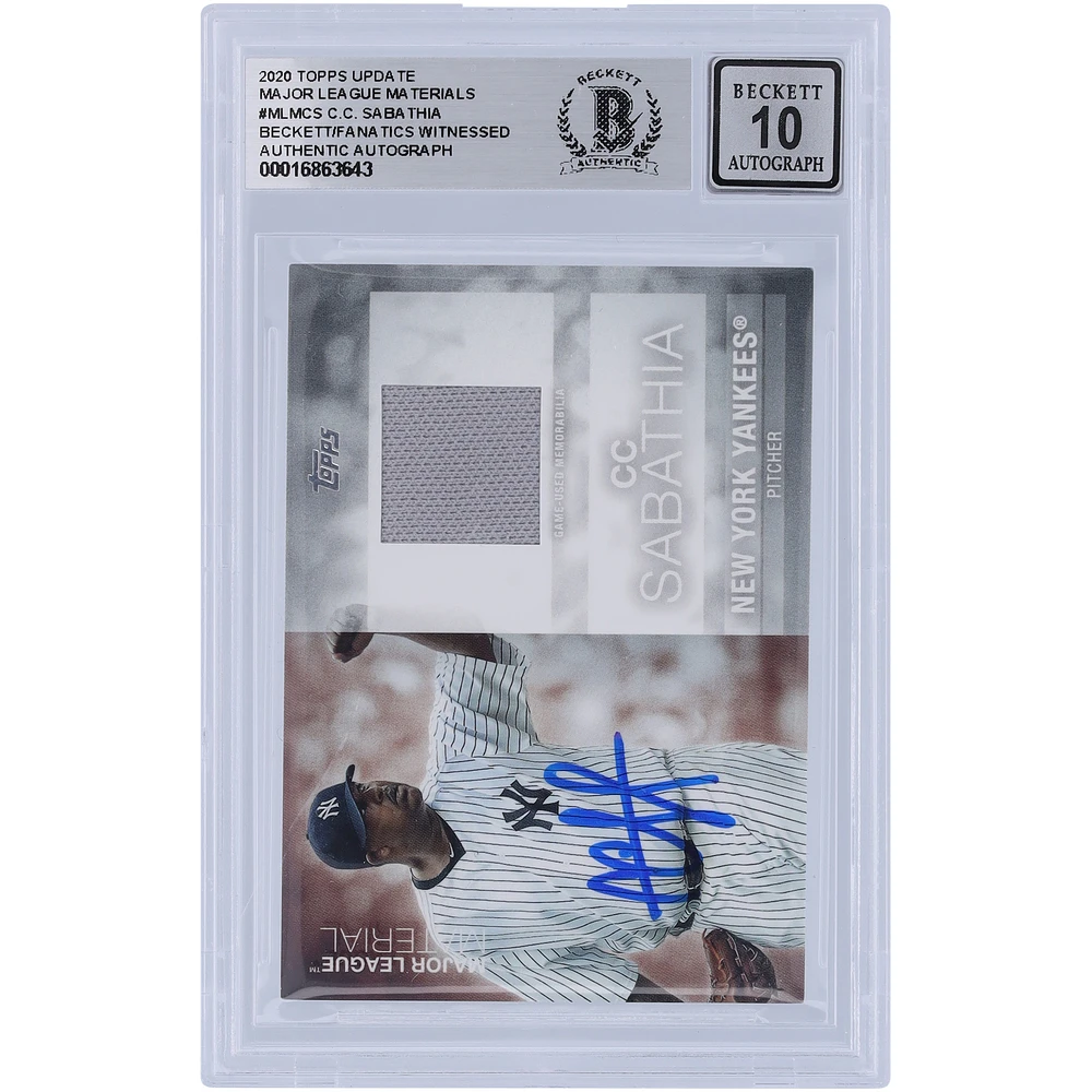 CC Sabathia New York Yankees Autographed 2020 Topps Update Major League Relic #MLM-CS Beckett Fanatics Witnessed Authenticated 10 Card