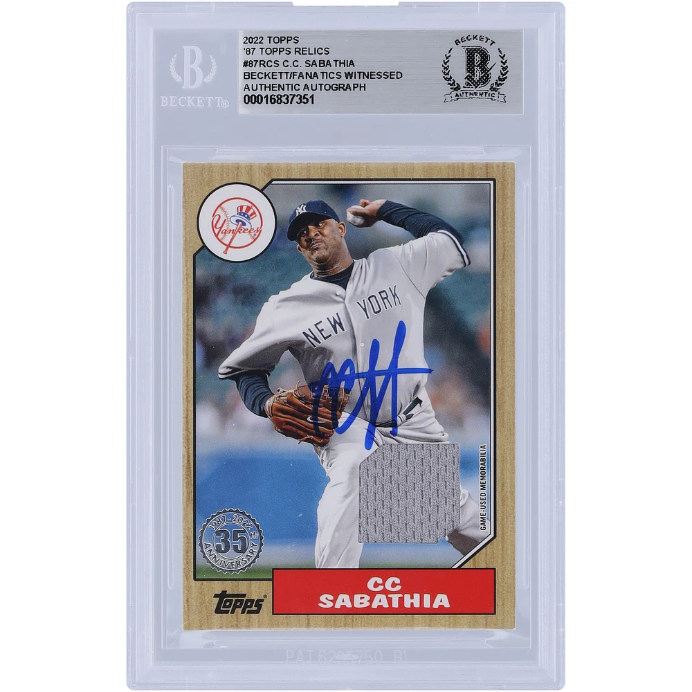 CC Sabathia New York Yankees Autographed 2022 Topps Series 1 '87 Relic #87R-CS Beckett Fanatics Witnessed Authenticated Card