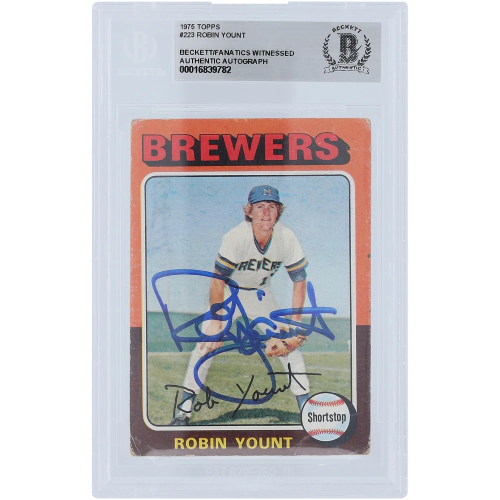 Robin Yount Milwaukee Brewers Autographed 1975 Topps #223 Beckett Fanatics Witnessed Authenticated Rookie Card