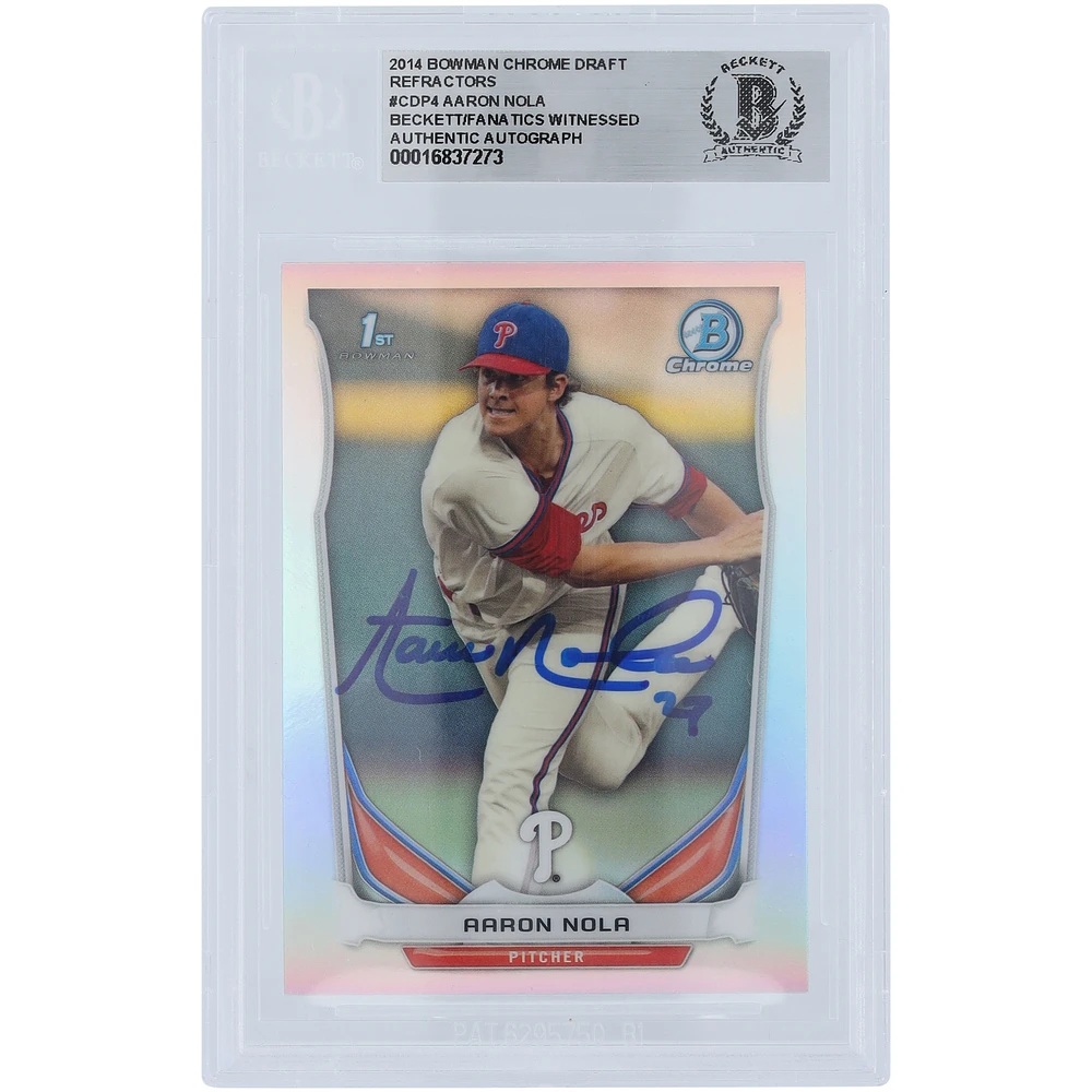 Aaron Nola Philadelphia Phillies Autographed 2014 Bowman Chrome Draft 1st Bowman Refractors #CDP4 Beckett Fanatics Witnessed Authenticated Card