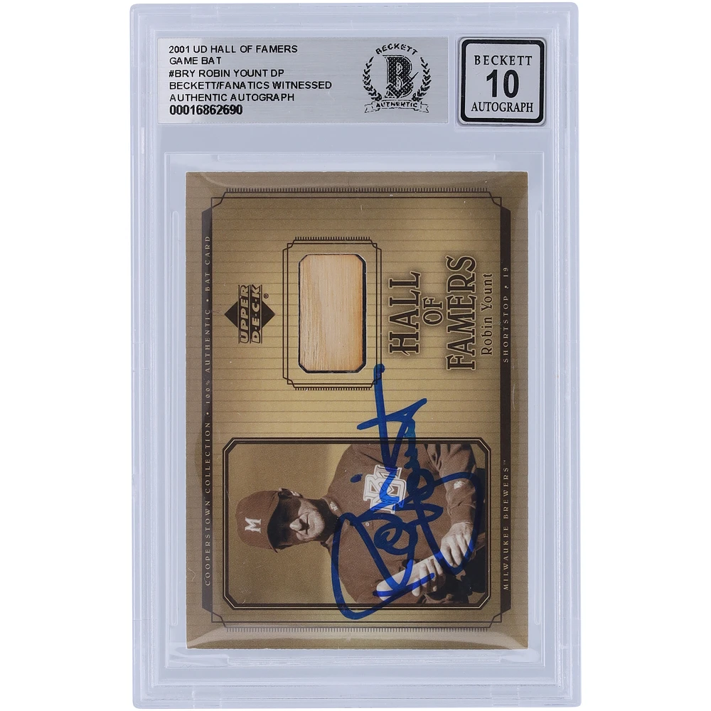 Robin Yount Milwaukee Brewers Autographed 2001 Upper Deck Hall of Famers Game Bat Relic #B-RY Beckett Fanatics Witnessed Authenticated 10 Card