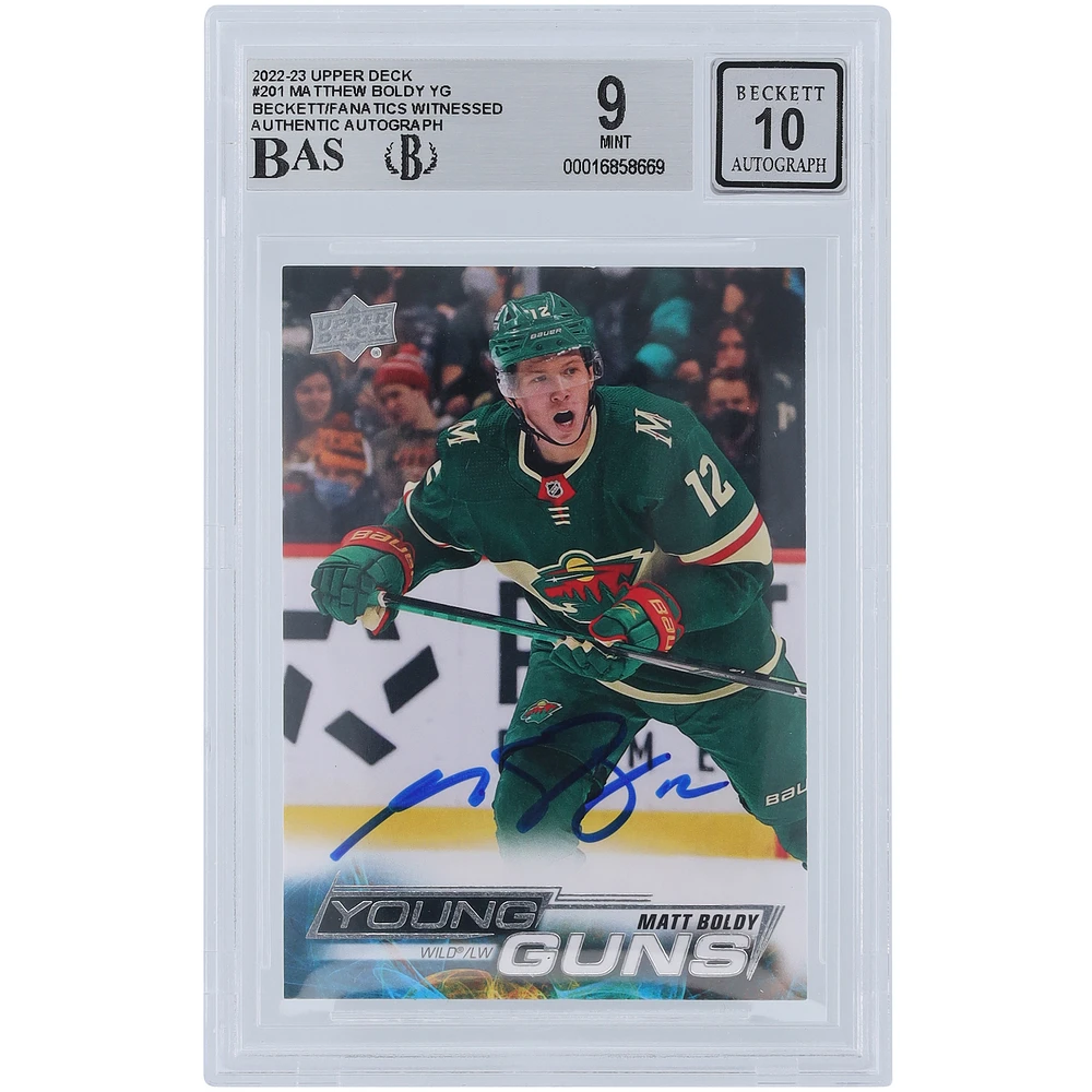 Matthew Boldy Minnesota Wild Autographed 2022-23 Upper Deck Series 1 Young Guns #201 Beckett Fanatics Witnessed Authenticated /10 Rookie Card