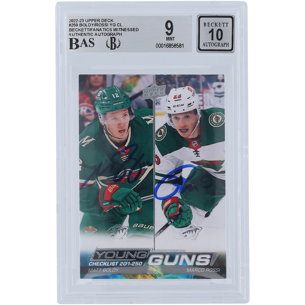 Matthew Boldy & Marco Rossi Minnesota Wild Autographed 2022-23 Upper Deck Series 1 Young Guns Checklist #250 Beckett Fanatics Witnessed Authenticated Rookie Card