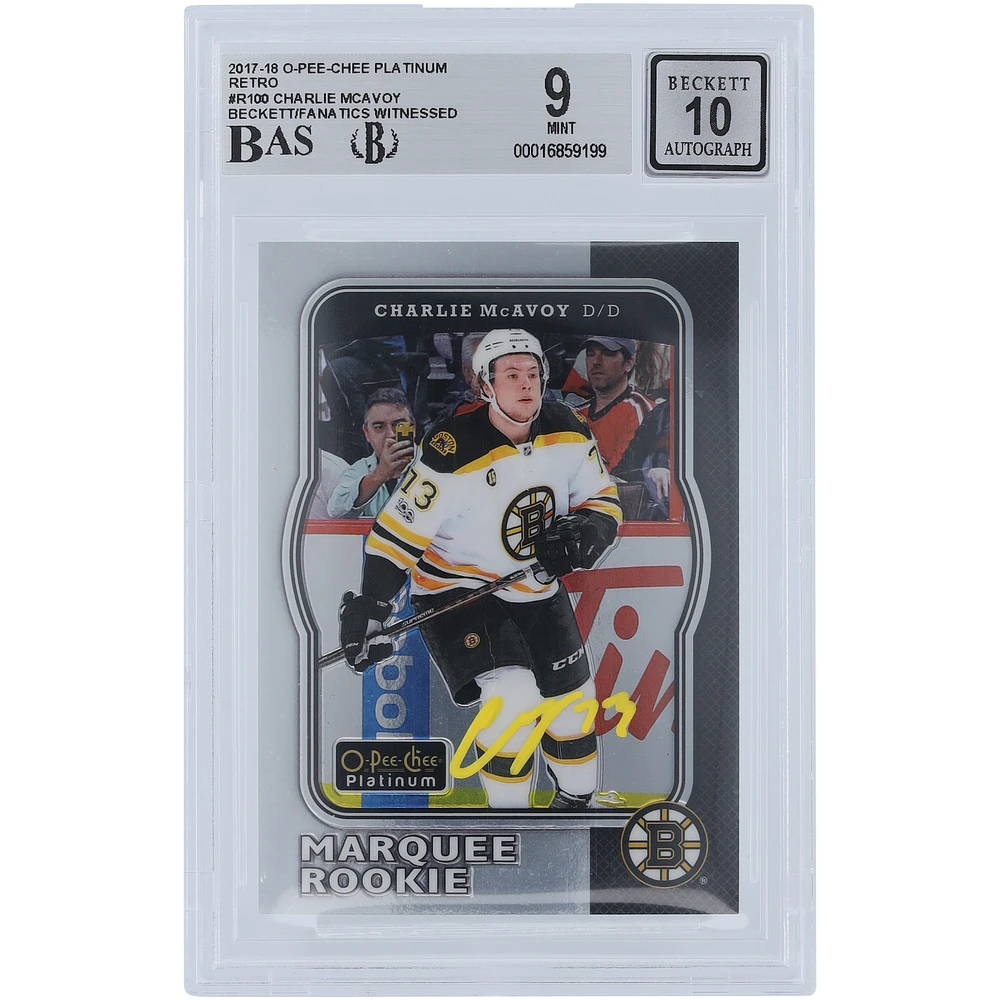 Charlie McAvoy Boston Bruins Autographed 2017-18 Upper Deck O-Pee-Chee Platinum Retro Yellow Ink #R-100 Beckett Fanatics Witnessed Authenticated /10 Rookie Card