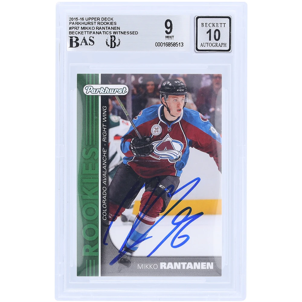 Mikko Rantanen Colorado Avalanche Autographed 2015-16 Upper Deck Parkhurst Rookies #PR-7 Beckett Fanatics Witnessed Authenticated 9/10 Rookie Card