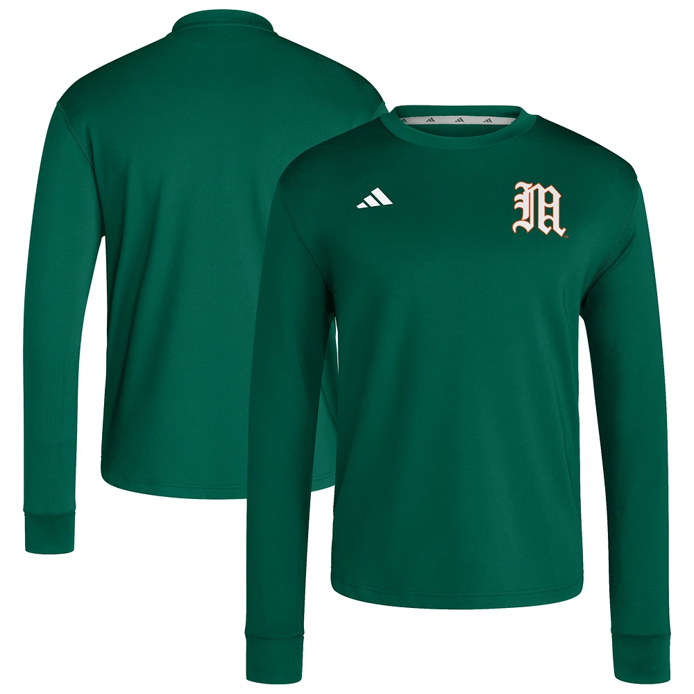 Men's adidas Green Miami Hurricanes Dugout Pullover Sweatshirt