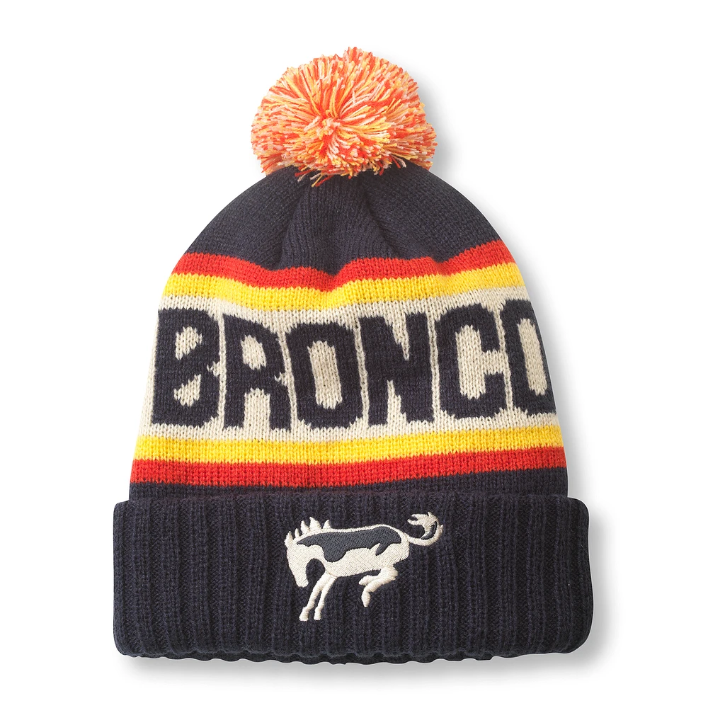 Men's American Needle Navy Bronco Pillow Line Cuffed Knit Hat with Pom