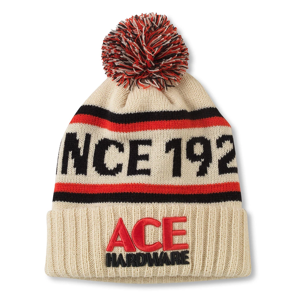 Men's American Needle Cream Ace Hardware Pillow Line Cuffed Knit Hat with Pom
