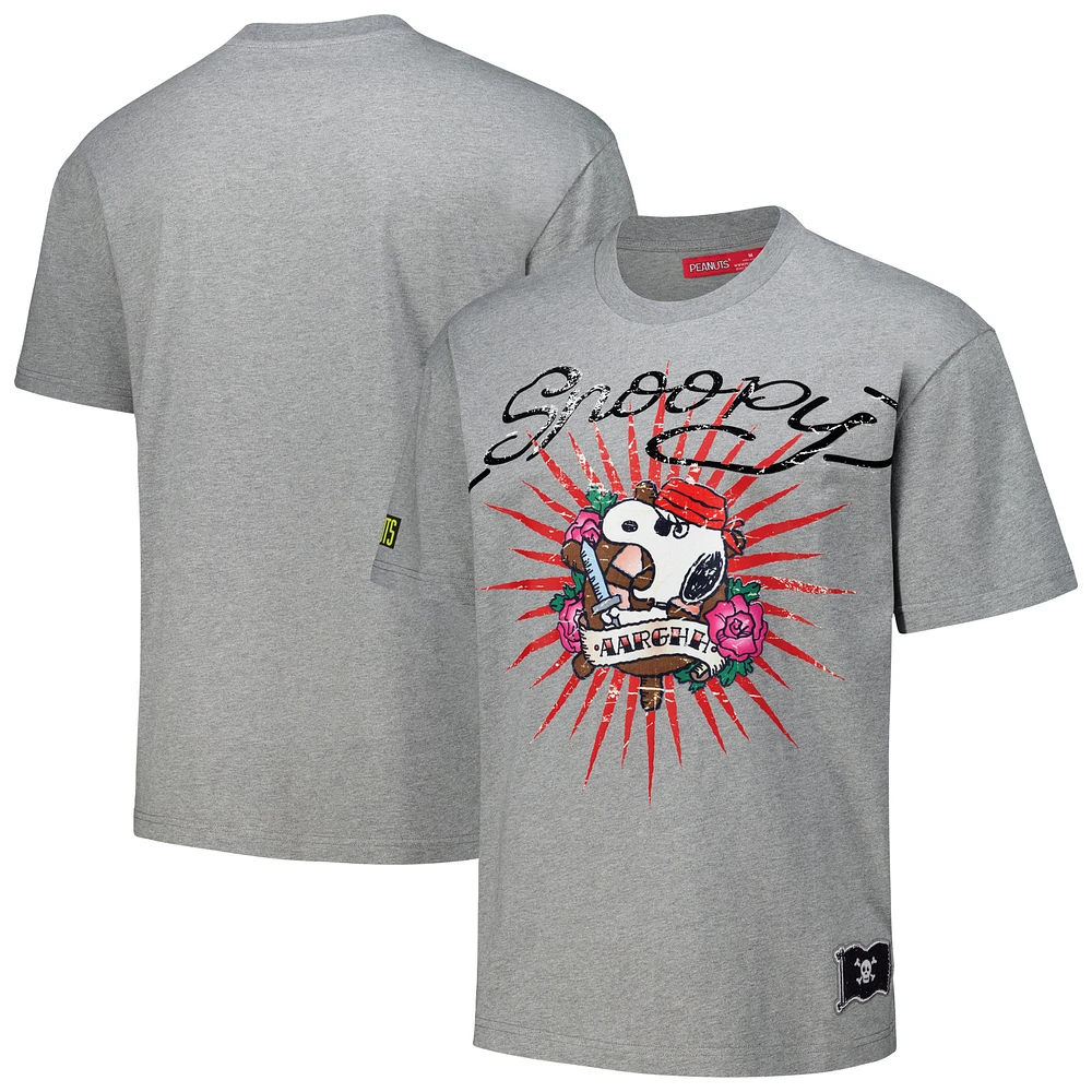 Men's Freeze Max Heather Charcoal Peanuts Snoopy Tattoo Loose Fit T-Shirt