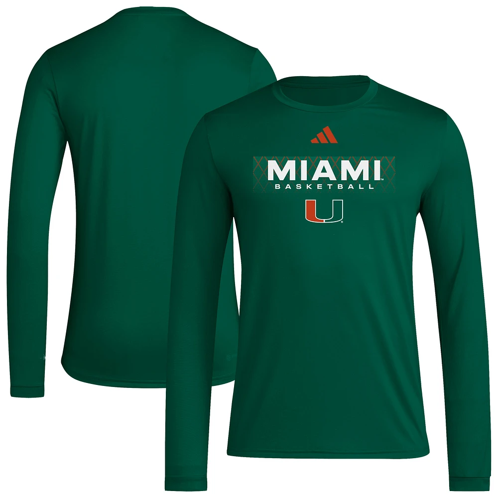Men's adidas Green Miami Hurricanes Locker On-Court the Fade AEROREADY Long Sleeve T-Shirt