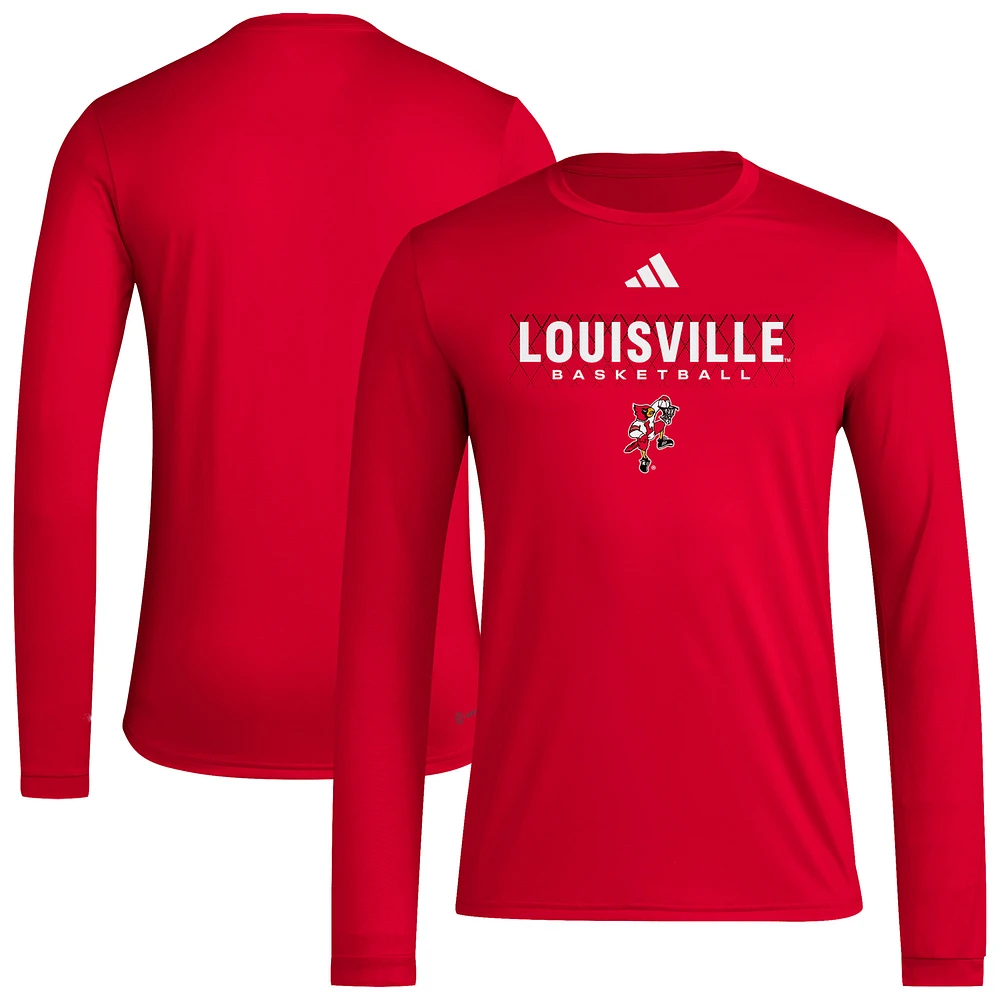 Men's adidas Red Louisville Cardinals Locker On-Court In the Fade AEROREADY Long Sleeve T-Shirt